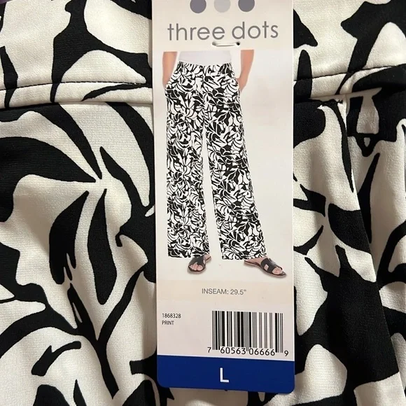 NWT Three Dots Women's Pull-On Pant Black/White - Picture 7 of 9